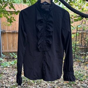 Black Ruffled Button-Up Blouse